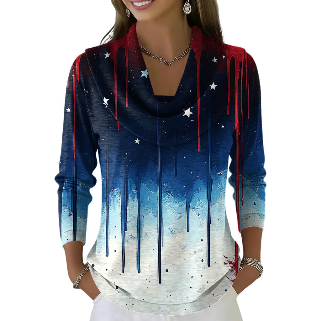 Dámský ležérní a módní svetr s dlouhým rukávem a potiskem, kulatým výstřihem