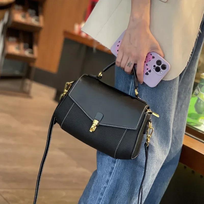 Women's Natural Cow Leather Shoulder Bags Female High Quality Messenger Crossbody Bag Ladies Fashi First Layer Cowhide Handbag