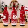 Set of 3 Festival Knitted Wine Bottle Sleeves With Gradual Color Featuring Santa, Snowmans, and Reindeers Wine Bottle Cover