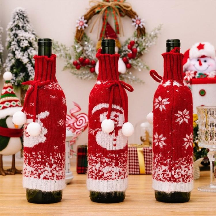 Set of 3 Festival Knitted Wine Bottle Sleeves With Gradual Color Featuring Santa, Snowmans, and Reindeers Wine Bottle Cover