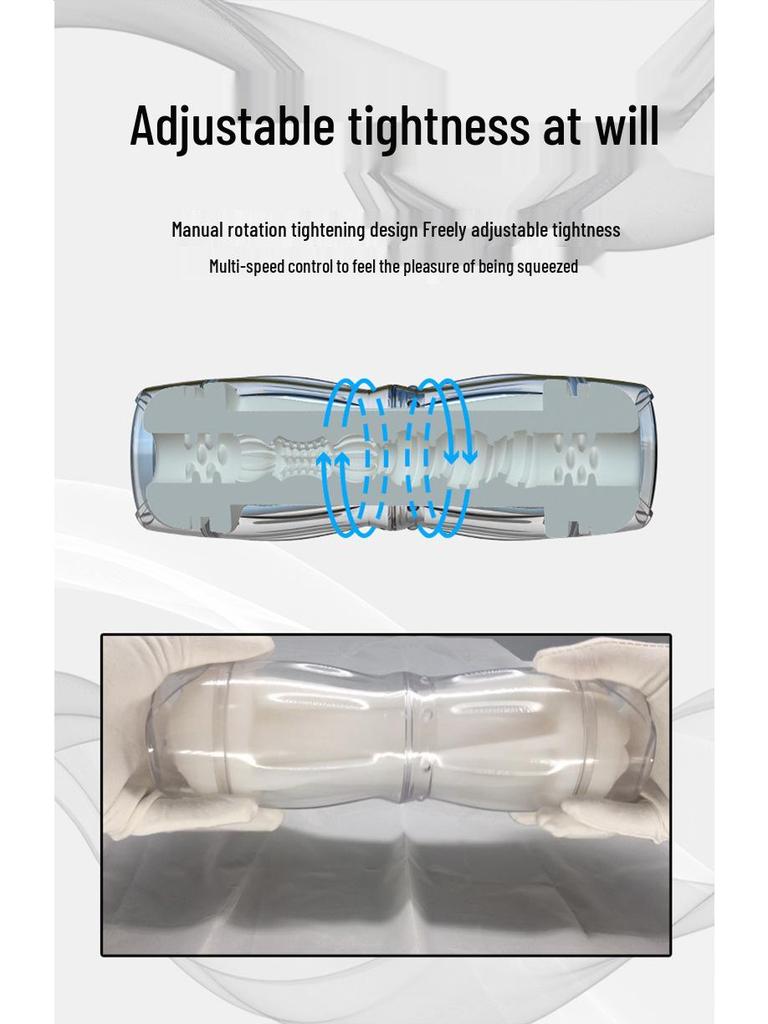 Double-Headed Transparent Airplane Cup for Gay Men: Interactive Masturbation Trainer with Manual Rotation.