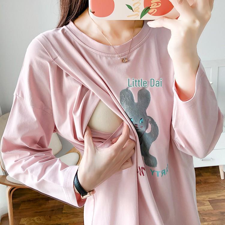 Maternity Long Sleeve Nursing Top - Stylish Spring & Autumn Wear for Postpartum and Breastfeeding Moms