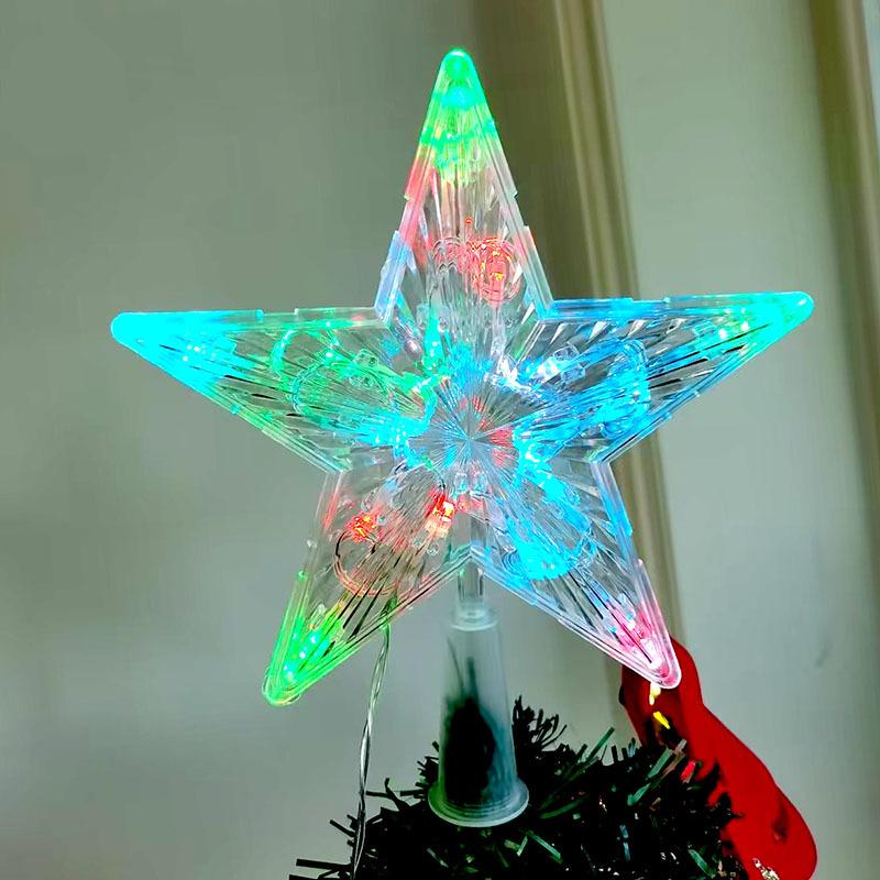 Christmas LED Transparent Five-pointed Star Tree Toppers Merry Christmas Tree Decorations for Home Xmas Ornaments Navidad Props