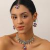 Elegant Pearl Tassel Necklace & Earring Set with Colorful Flower Accents