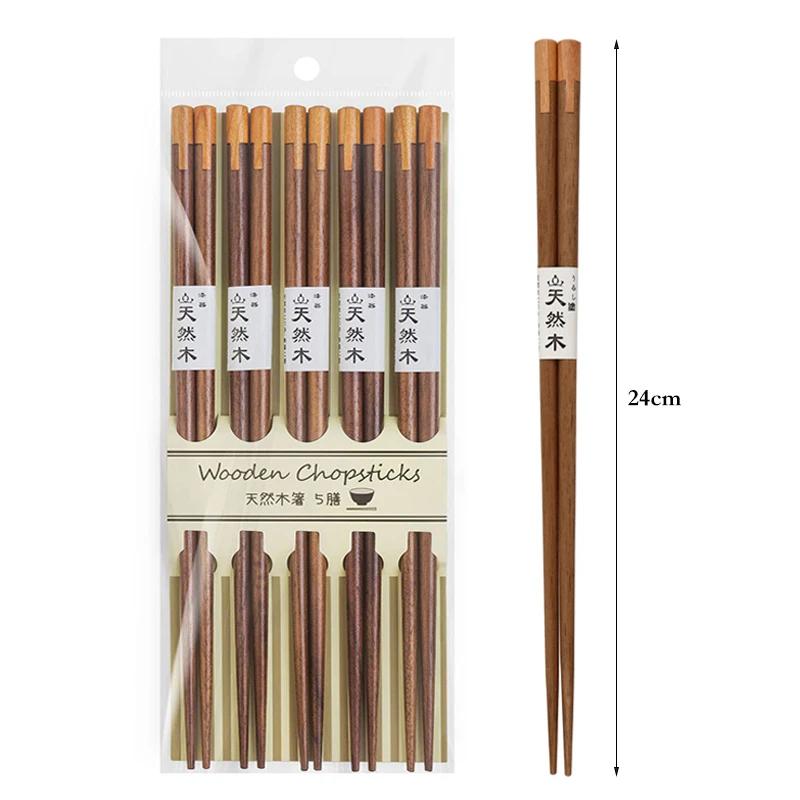5 Pairs Chinese Chopstick Set Patchwork Walnut Wood Chopsticks Sushi Sticks Korean Chopsticks Japanese Chop Stick Wooden Cutlery