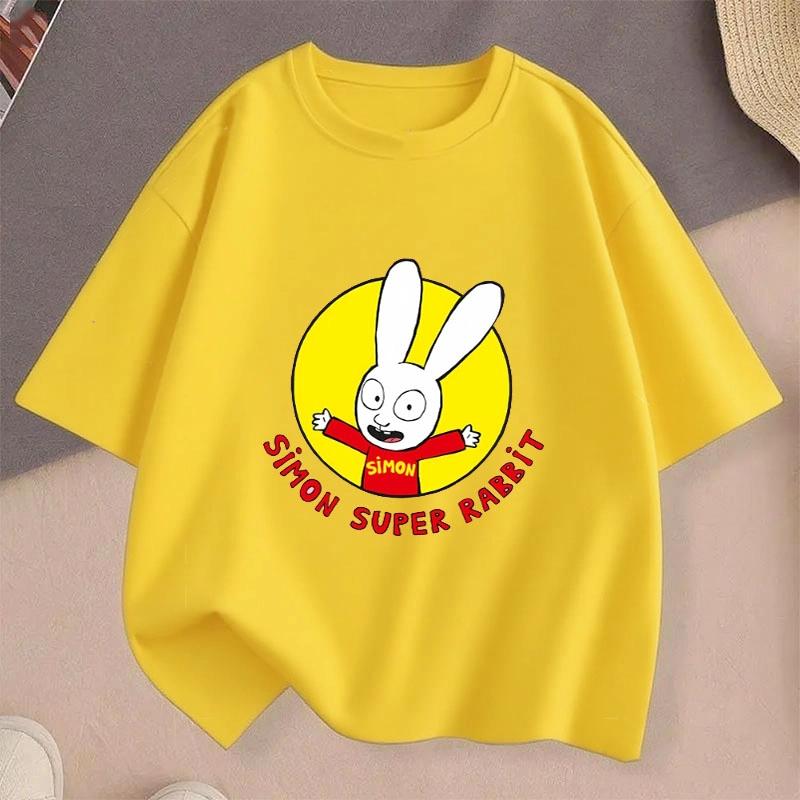 

Футболка Simon Super Bunny Забавная Детская для Мальчиков с Круглым Вырезом и Коротким Рукавом Весна Лето для Девочек Повседневная с Мультяшным Узором Одежда 150cm жёлтый
