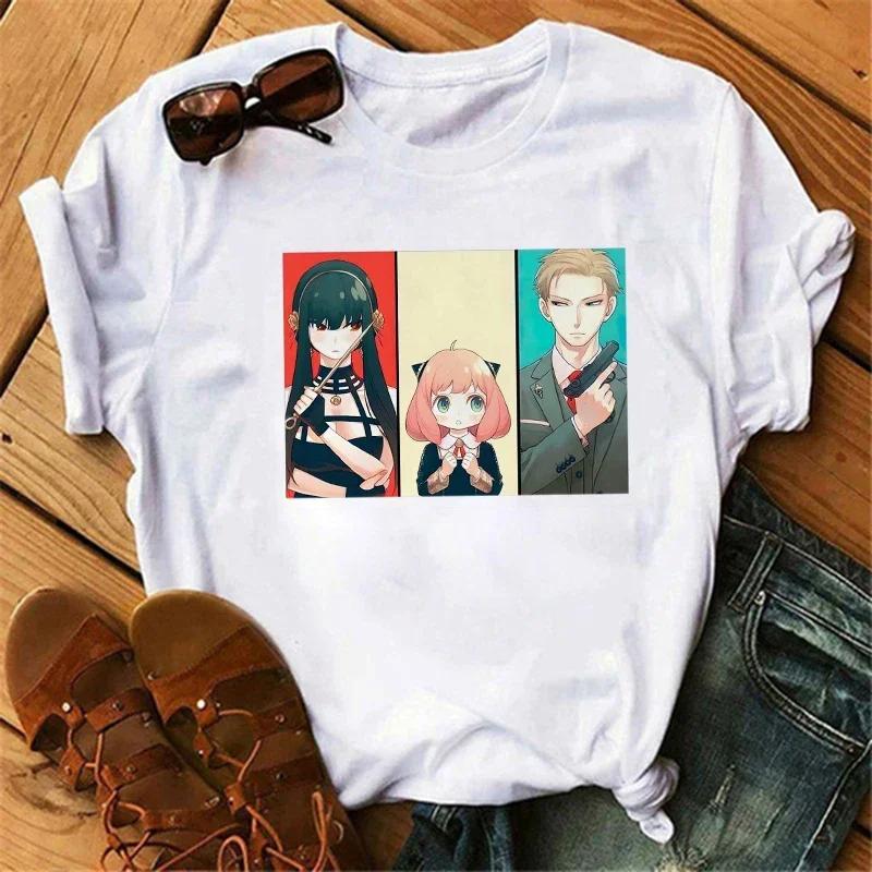Anime Spy X Family Tişört Kadın Japon Harajuku Modası Kısa Kollu Tişörtler Yazlık Üstler Kawaii O Yaka Kadın Tişört Üst Unisex