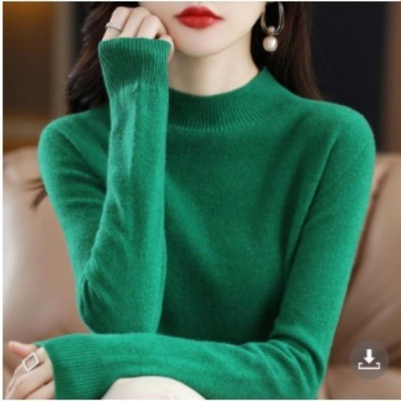 Women's Pullover Sweater Autumn/winter Half High Neck Loose Pullover Slim Base Sweater
