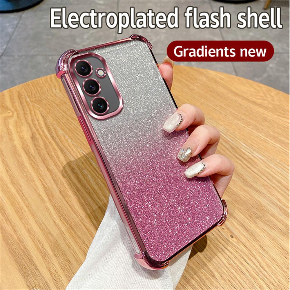Gradient Glitter Plating Clear Phone Case For Samsung A15 A25 A35 A55 A54 A34 A14 A24 A13 A53 A23 A33 A32 A52 Shockproof Cover