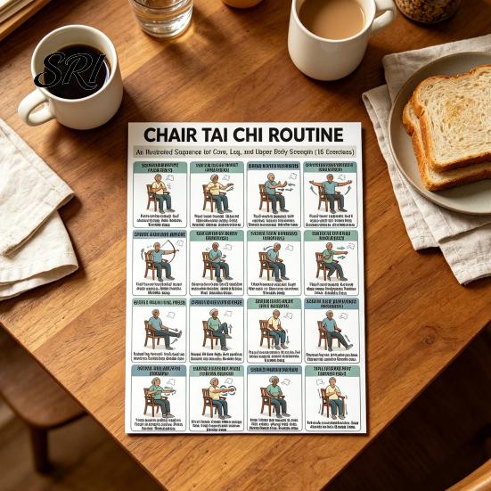 Stuhlübungen für Senioren 3er-Set Tai Chi Übungsposter Set Sitzendes Training Heim-Fitnessplan Geringe Belastung Gleichgewicht Krafttraining Anleitung Senior