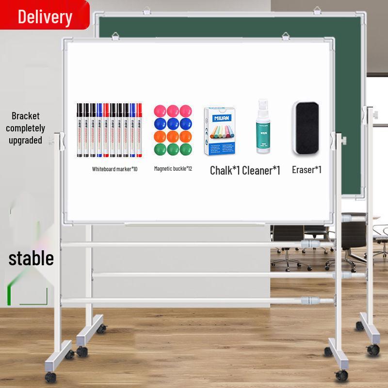 Double-Sided Movable Whiteboard & Blackout Board Easel Stand for Home & Office Teaching