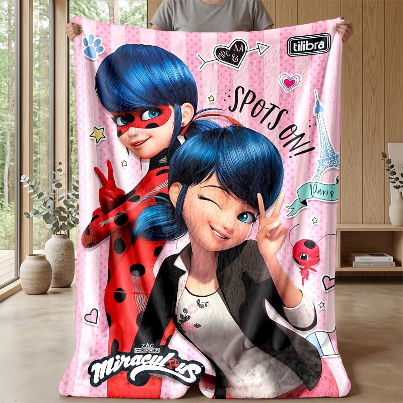 Miraculous Ladybug Cozy Flannel Blanket, Comfortable Warm Throw Blanket for Bedroom Sofa Home Use