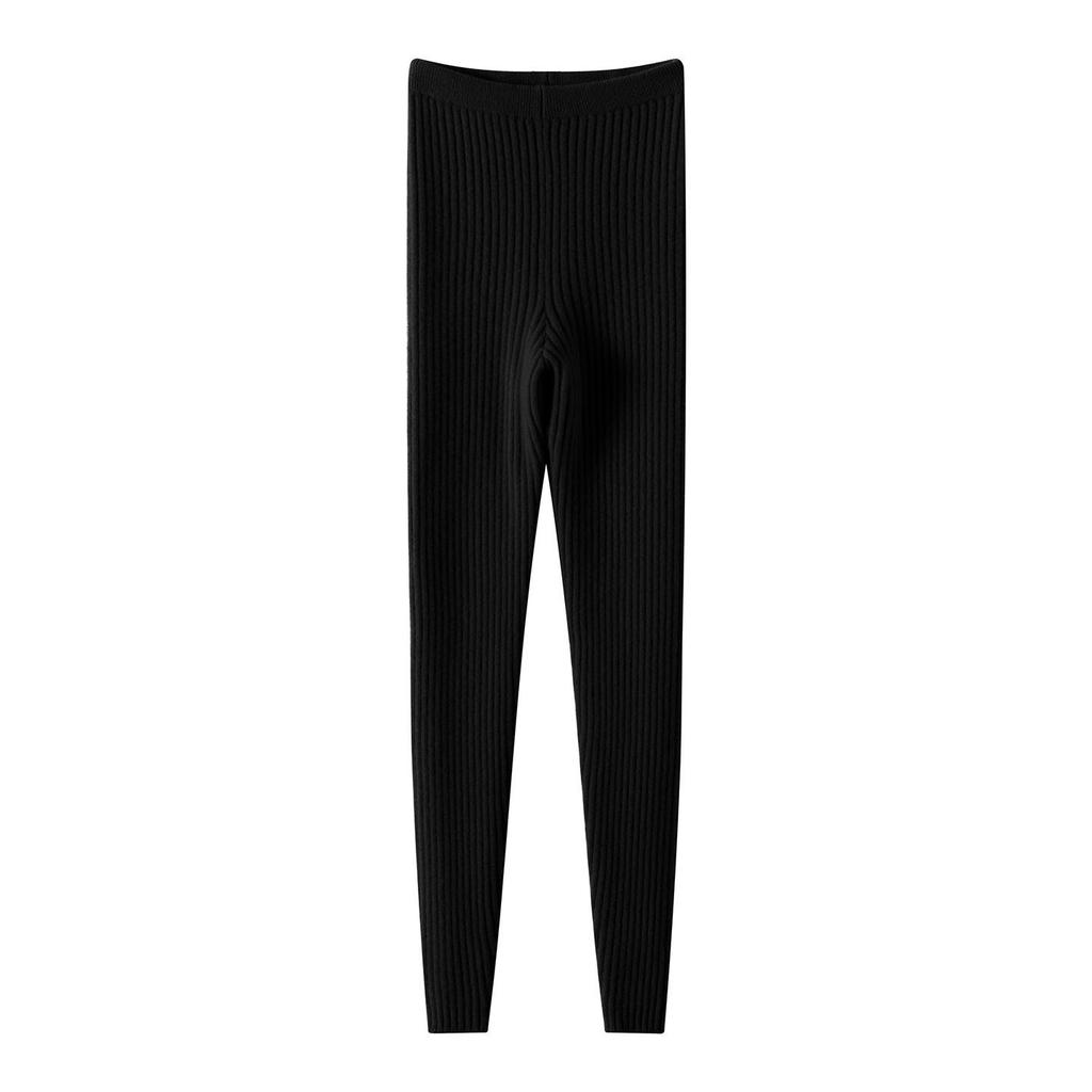 Women's Autumn & Winter Cashmere Knit Base Layer Pants - Soft, Comfortable, Warm, Solid Color, Striped Versatile Fashion.