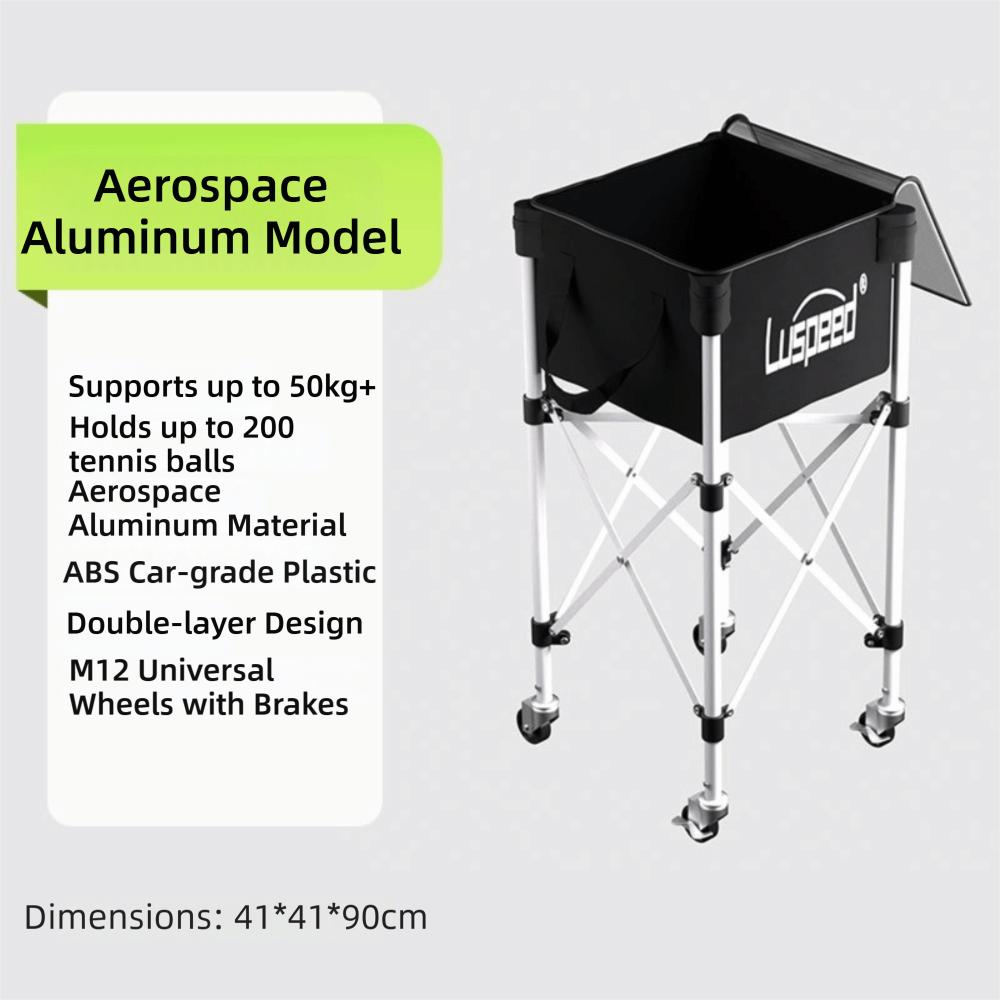 Luspeed Tennis Ball Insert Trolley Stainless Steel Large Capacity Tennis Multi-ball Cart Height Adjustable