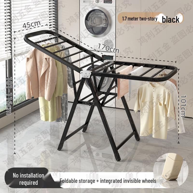 Folding Floor-Standing Clothes Drying Rack for Household, Bedroom, Balcony, Indoor Use - Ideal for Baby Clothes and Quilts.