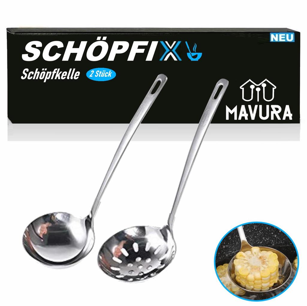 SCHÖPFIX Schaumkelle Schöpflöffel Edelstahl Schaumlöffel Schöpfkelle 2er Set