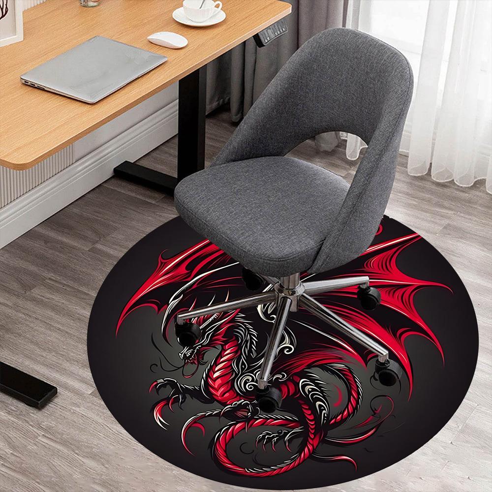 

1pc Dragon Fantasy Round Chair mat office Area Rug - Non-Slip, Floor Mat for Office, Bedroom, and Indoor Decor p127120 80cm by 80cm