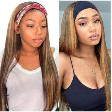 Full Mechanism Wig Ice Silk Headband Headgear Black Long Straight Hair Headband Wig Chemical Fiber
