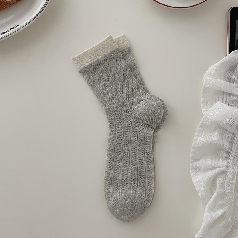 Ladies Spring and Summer Thin Color Hollow Out Boneless In The Tube Pile Pile Cotton Socks