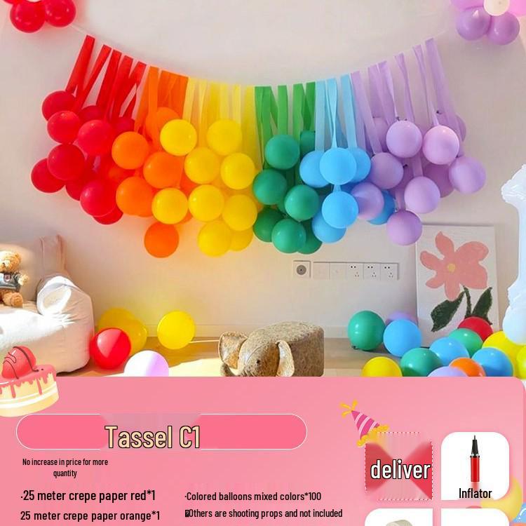 Colorful Balloons, Streamers & Silk Ribbons Set for Birthday Decorations - Ideal for Kindergarten Parties on June 1st
