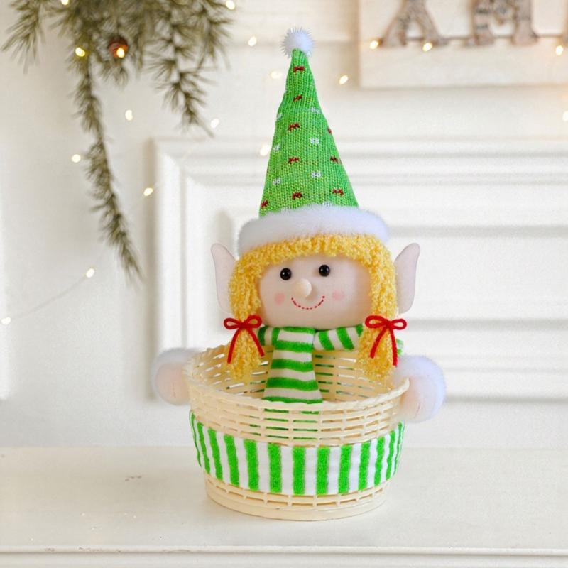 Christmas Holiday Elf Doll Candy Basket Decoration Handcrafted Fabric Ornament For Festives Home Party Table Decors