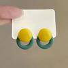 Korean Style Geometric Resin Color Block Stud Earrings - Women's Light Luxury Round Hoops Jewelry