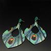 Bohemian Peacock Feather Long Earrings Wooden Earrings Retro Ethnic Style