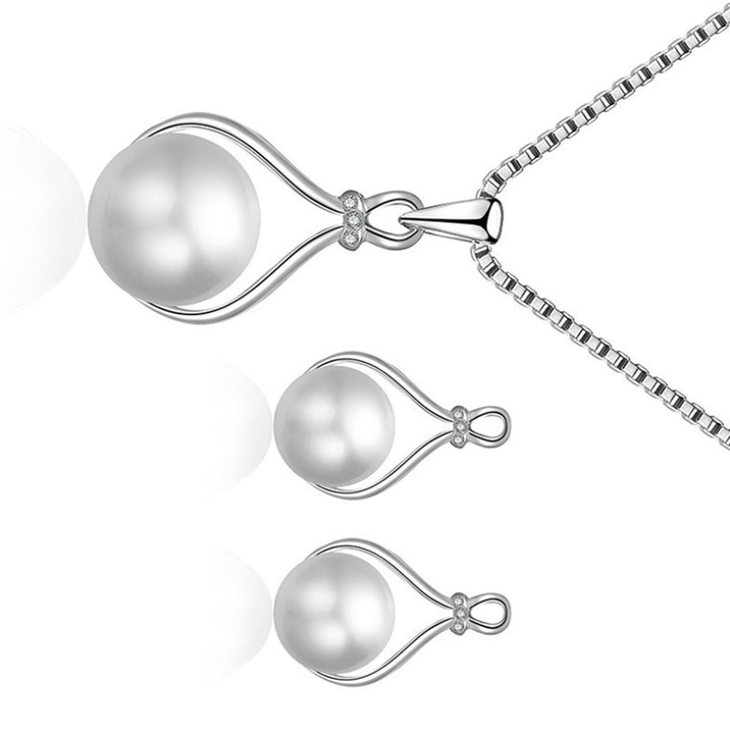 Women Necklace Earrings Set Simple Elegant Temperament Alloy Silver Chain Pearl Necklace and