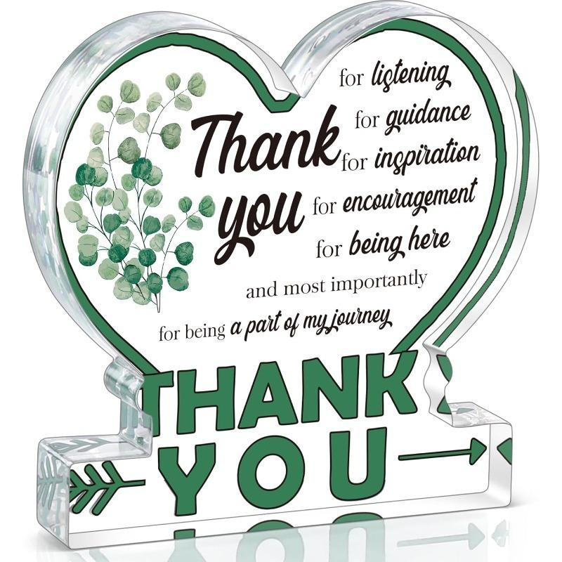 

2D Flat Heart-Shaped Acrylic Thank You Plaque, Green Leaf Design, Suitable for wall decoration, porch, room, villa, accents Home, Hallway, or Workplac 9.4*9.7CM