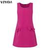 VONDA Women Sleeveless Side Zip-up Bow Knot Casual Mini Dress