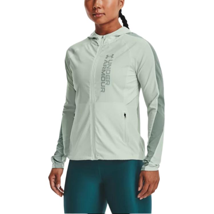 Under Armour Logo Print Sports Running Hooded Jacket Women Jackets Green 1361384-592