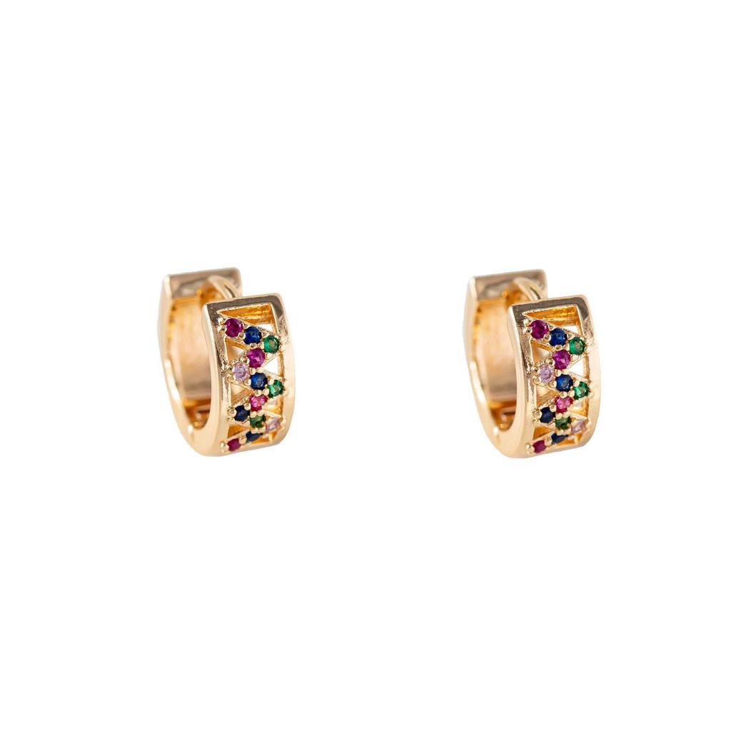European & American W-Shaped Zirconia Earrings: Gold & Silver Rhinestone Inlaid, Fashionable Hoop Studs for Women.