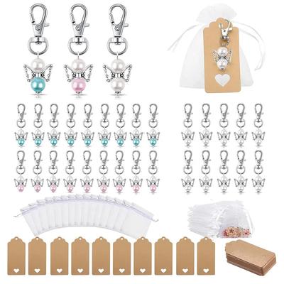 24Set Angel Pendants, Keychain with Organza Pouch and Kraft Paper Pendant for Wedding,Party,Christmas,Thank You Gift,Christening