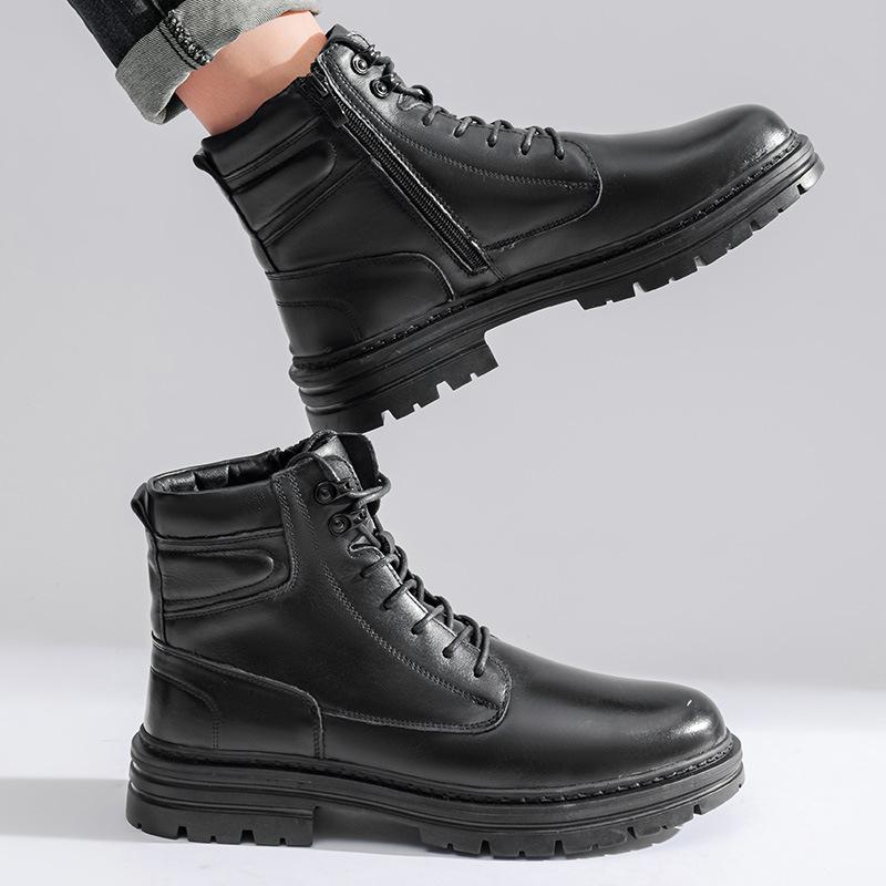 Top Layer Cowhide Men's Martin Boots, Genuine Leather Winter New Men's Leather Boots with Fleece, Warm Workwear Style Men's Boots