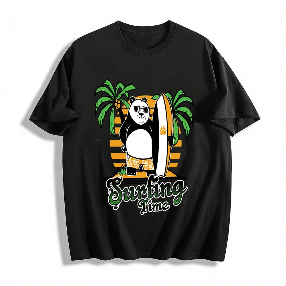 Hawaiian Style Surfing Panda Print Casual T-Shirt For Men Women Pure cotton T-shirt XXS