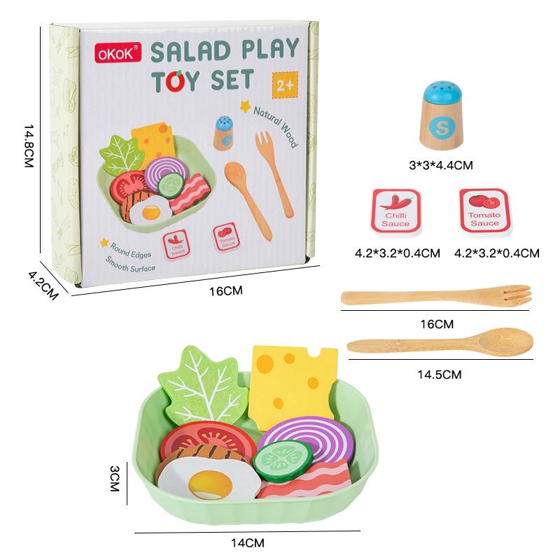 Kid Diy Wooden Kitchen Simulation Food Set Play Simulation Fruit Vegetable Salad Toy With Sauce Bottles Birthday Gift For Girls