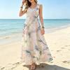 Sleeveless Maxi Dress for Beach Vacation,Flowy Floral Print,Lightweight Elegant Casual Wear for Daily Outings & Holiday