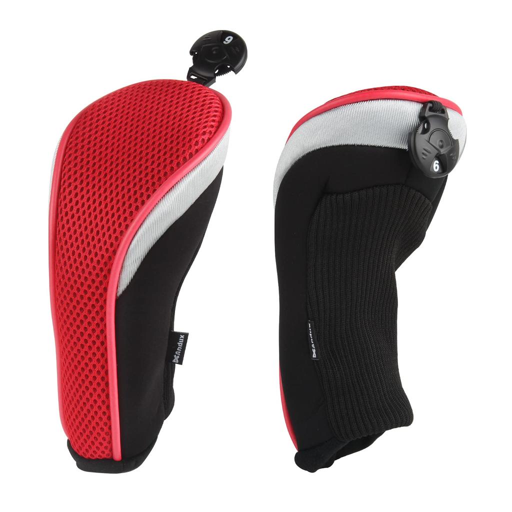 Andux Golf Hybrid Club Set of 2 with Interchangeable Numbered Tags Headcovers, (Black/Red)