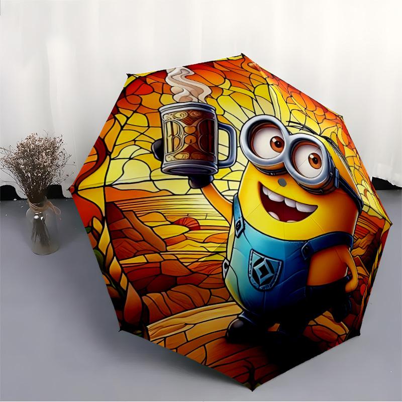 1pc Minions Automatic Folding Umbrella - Compact 8-Rib Design, Durable Plastic & Iron, Perfect Gift for Friends & Family, Outdoor Umbrella, Fashionabl