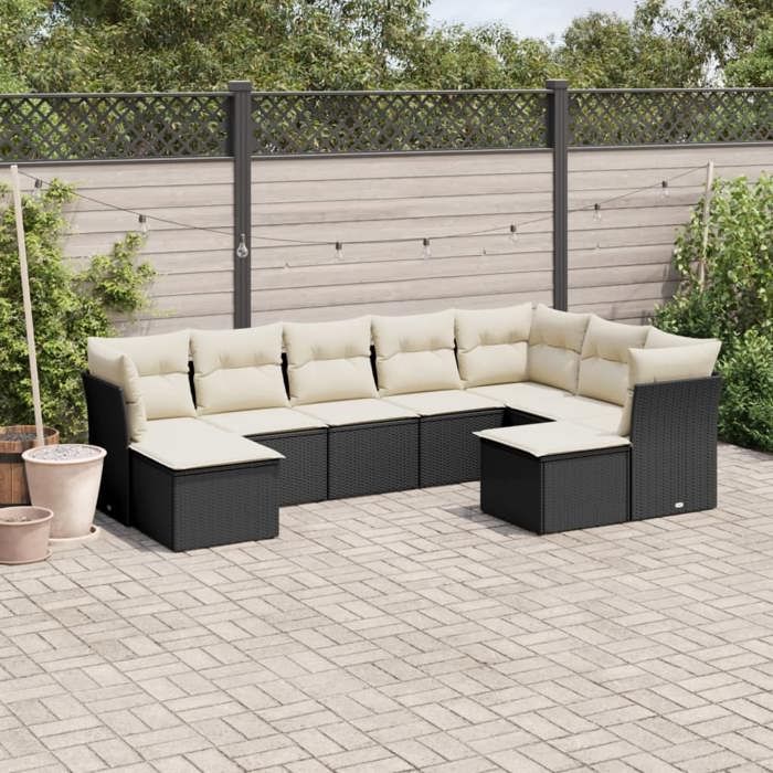 VidaXL Salon de Jardin avec Coussins 9 pcs, Canapés avec Pieds Réglables, Ensemble de Meubles d'Extérieur Patio Terrasse, 3250405