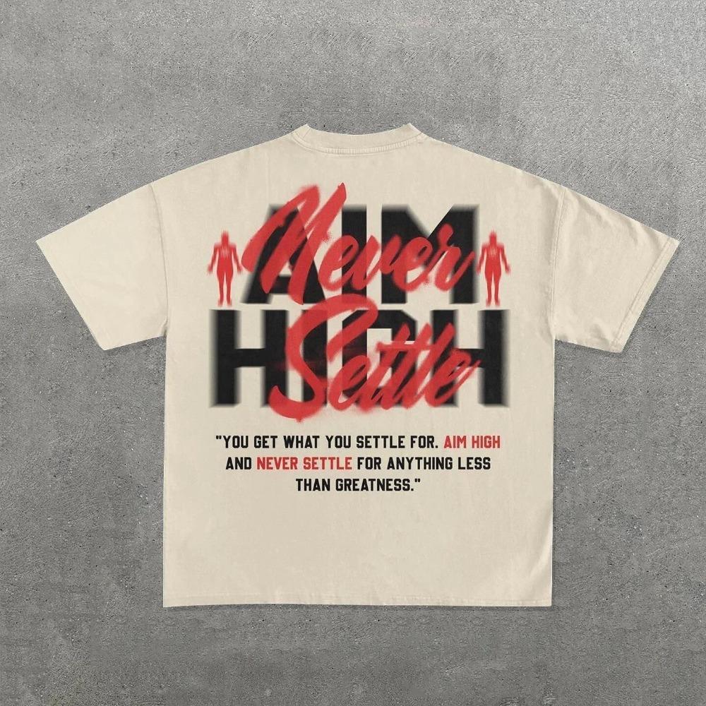 ZYLLO New European and American Character Cartoon Letter Printed T-shirt for Men Y2k Harajuku Casual Pure Cotton Loose Short Sleeve