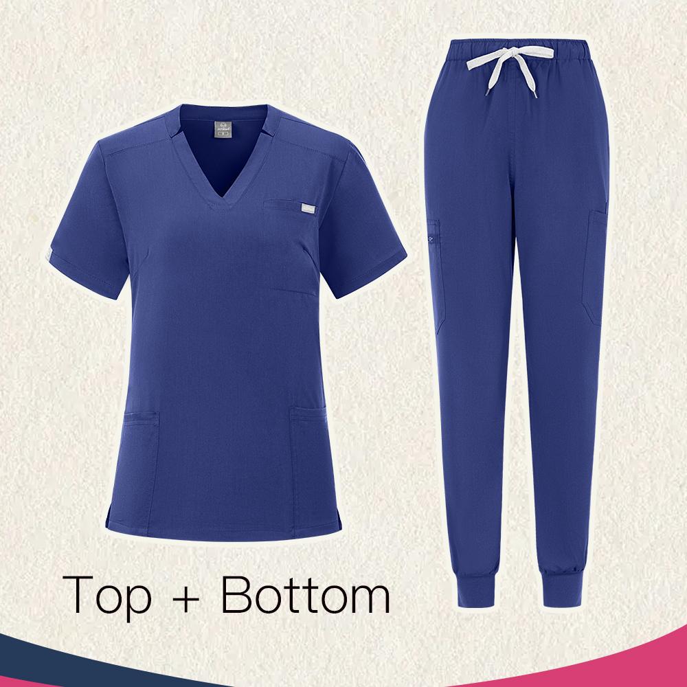 

Многоцветный хирургический костюм Набор для медсестры Клиническая медицинская форма для врача и медсестры Топы с коротким рукавом и V-образным вырезом Брюки с карманами Рабочая одежда XS синий