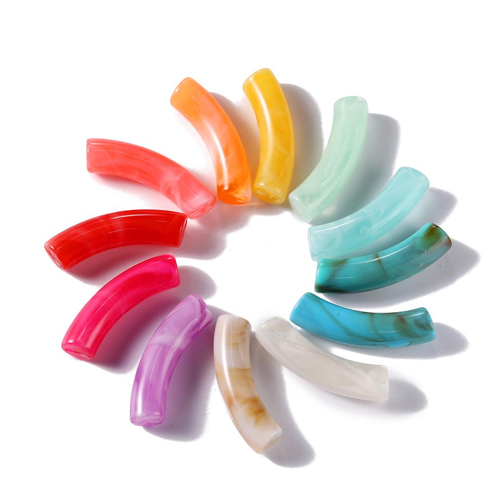 10pcs/lot 10*33mm Acrylic Beads Curved Tube Multicolor Loose Spacer Beads For Necklace Bracelets DIY Jewelry Making Accessories