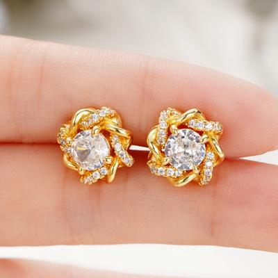 Huitan Fancy Knot Women's Stud Earrings Gold Color Shiny Crystal Cubic Zirconia Exquisite Female Accessories Gift Trendy Jewelry
