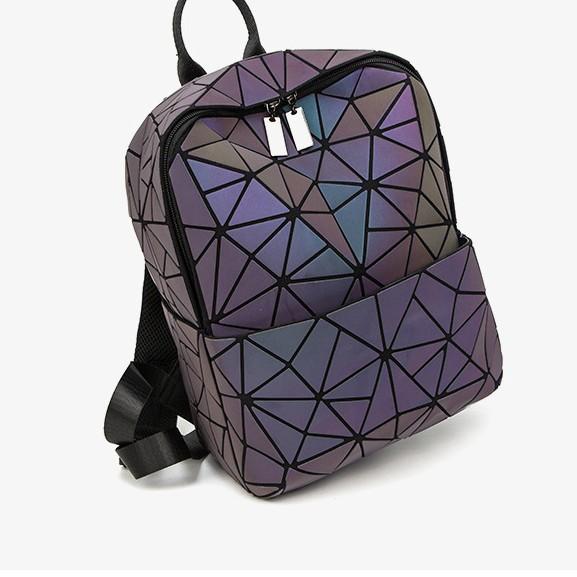 Backpack Fashion Women's New Style Japanese Same Style Backpack Lingge Night Light Folding Casual Laser Geometry Backpack
