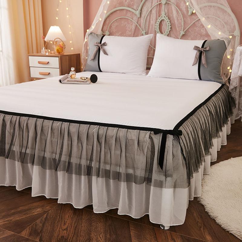 3-częściowy prześcieradło koronkowe spódnica elastyczna dopasowana podwójna narzuta z poszewkami na poduszki pokrowiec na materac zestaw pościeli elastyczny prześcieradło king size