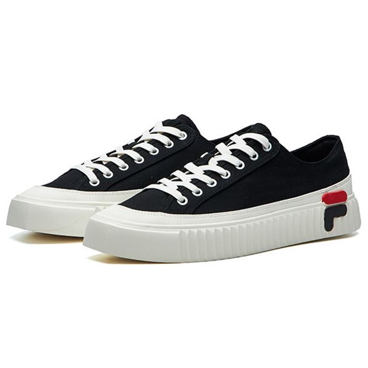 FILA Gear Lace-Up Non-Slip Wear-Resistant Lightweight Shock-Absorbing Low-Top Canvas Shoes Men sneaker Black F12M124342FBK