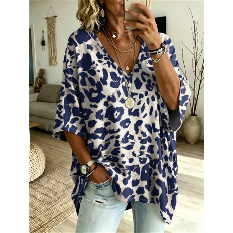 T-shirt da Donna Taglie Forti Scollo a V Maniche a Pipistrello Stampa Etnica Boemia Top Largo Estivo Comodo Traspirante Quotidiano Casual Stile Modellante