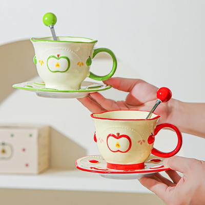 Internet-Berühmtheit Apfel Keramik Kaffeetasse Untertasse Becher Original handbemaltes Reliefdesign Wasserbecher Frühstück Milchbecher