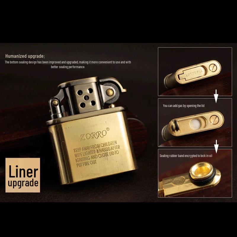 Zorro 506 Antique Silver Star Leather Brass Kerosene Lighter - Handmade Gift